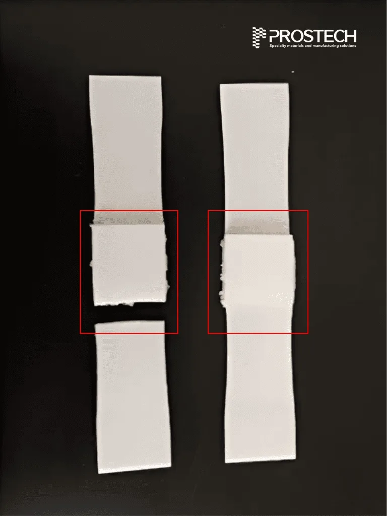 PTFE đã bị biến dạng và đứt trong khi mối nối còn nguyên vẹn. 